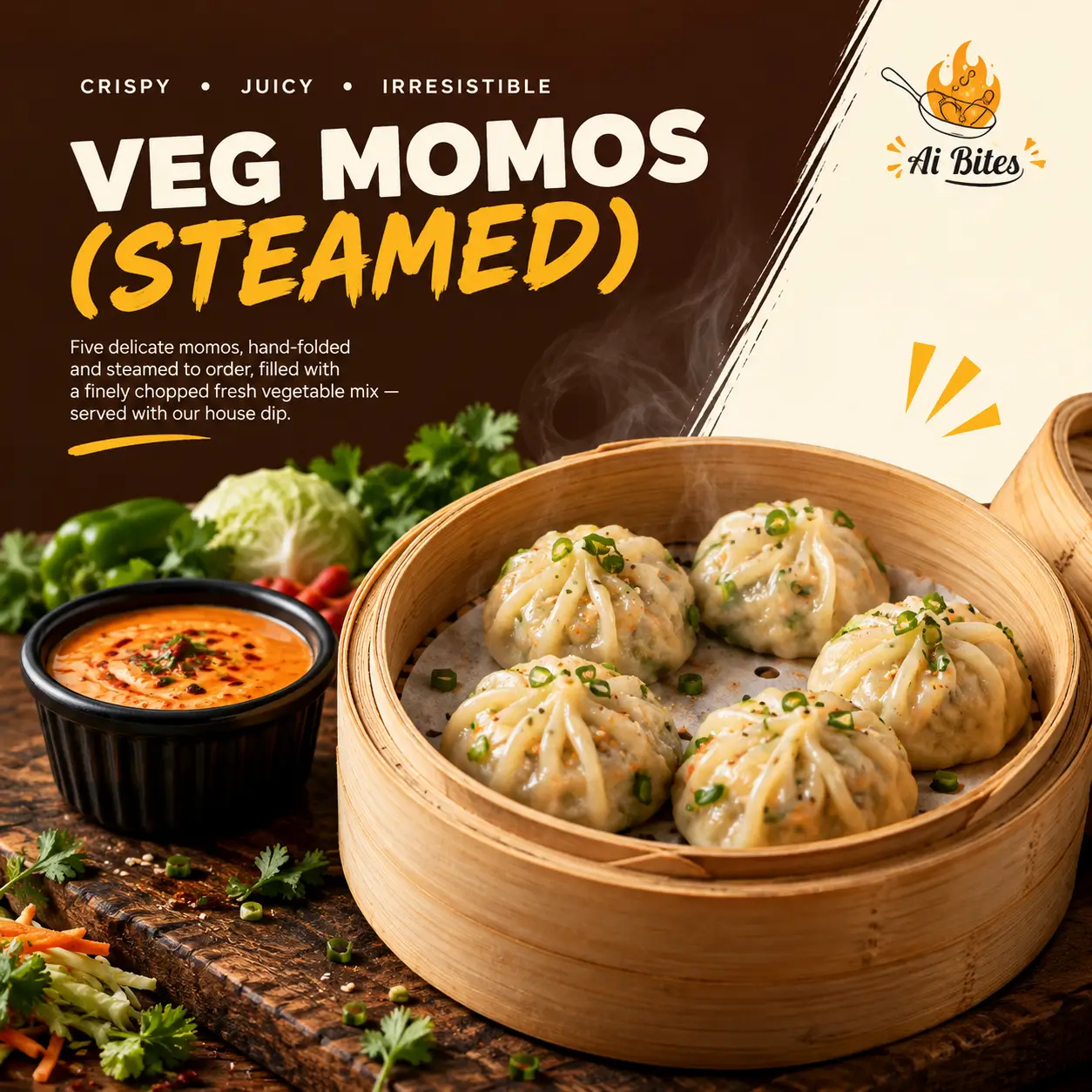 Veg Momos (Steamed, 5 Pcs)
