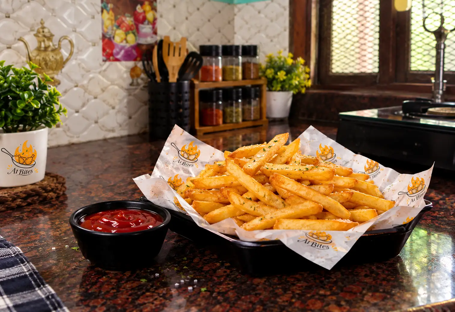 Crispy salted fries, straight out of the fryer